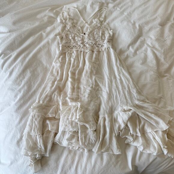 Free People One Adella White Mini Dress Size S Lace Boho Summer Bridal - Picture 2 of 6